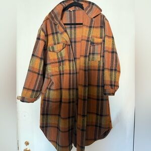 Plaid Oversized Women's Jacket - Brown and Black